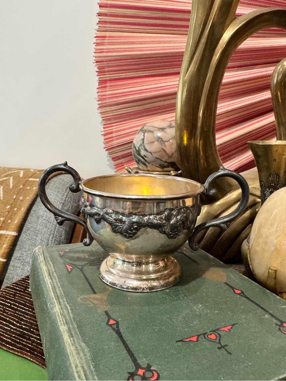 Antique silver plate grape design sugar bowl candle holder - Picture 2 of 10